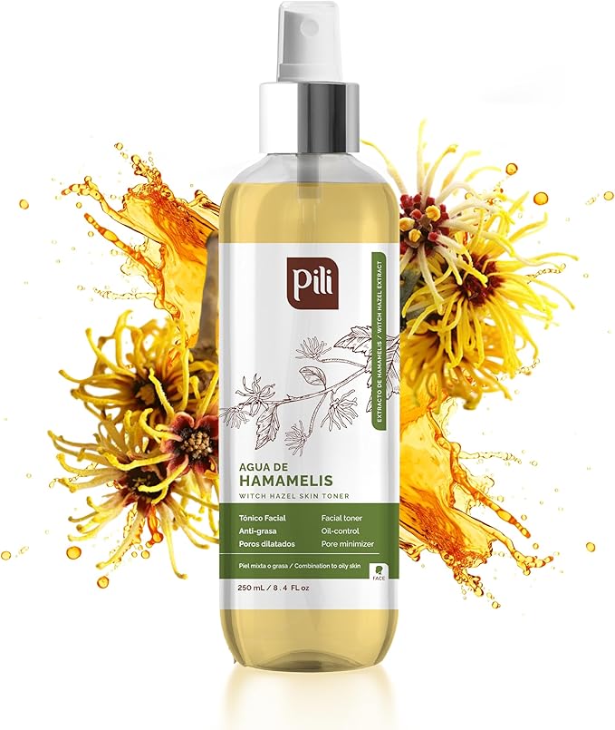 PILI Witch Hazel Facial Toner. Control Excess Oil & Shine. Natural Astringent & Facial Toner. Moisturizer for Acne Prone Skin with Refreshing Witch Hazel, Hamamelis Virginiana. 8.4 oz