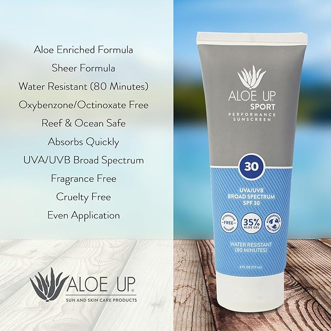 Aloe Up Sport Sunscreen Body Lotion SPF 30 – Broad Spectrum Sunblock with Hydrating Aloe Vera Gel – Non Greasy, No White Cast, Reef Friendly, Fragrance Free –
