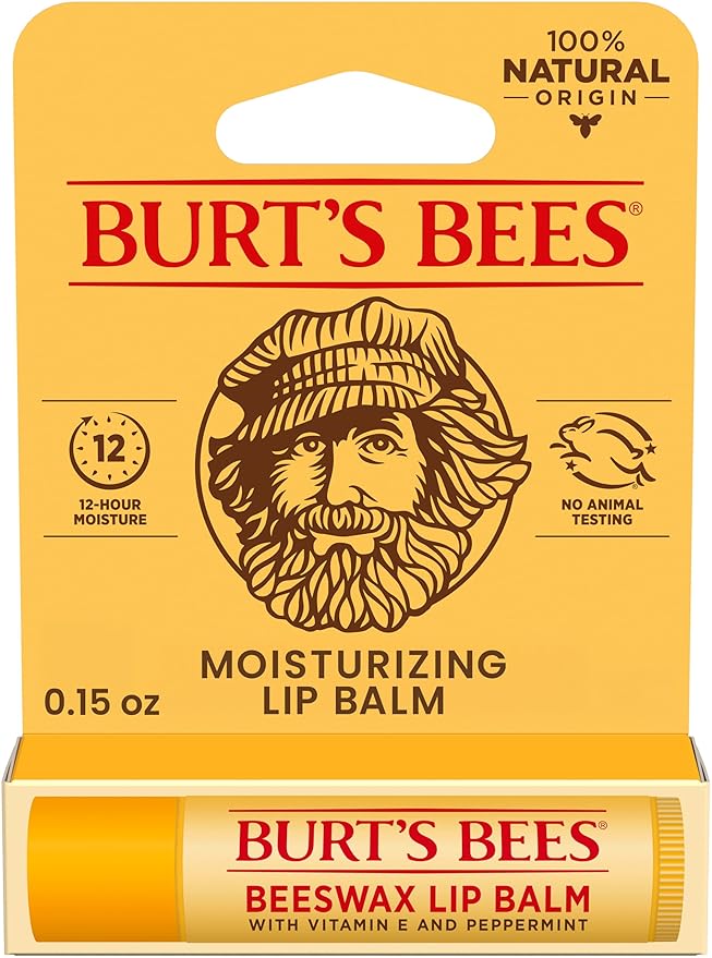 Burt's Bees Lip Balm, Lip Moisturizer With Responsibly Sourced Beeswax, with Vitamin E & Peppermint Oil, Natural Origin Moisturizing Care, 1 Tube, 0.15 oz.