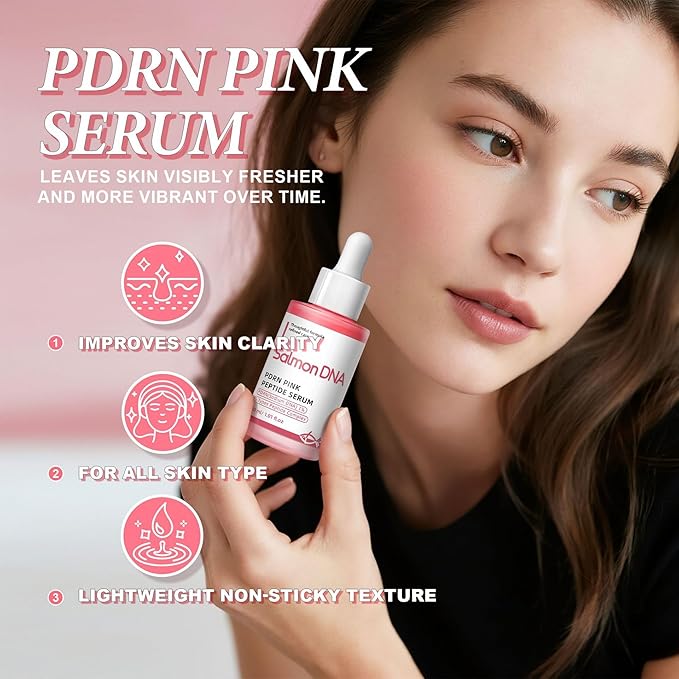Salmon DNA Pink Peptide & PDRN Serum with 5 Peptides Complex, Anti-Aging Face Serum for Wrinkles, Firming & Hydrating, Brightening & Improving Skin Tone, Korean Recipe, 30ml