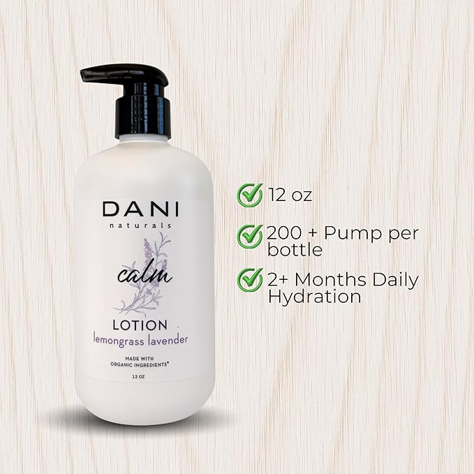 DANI Naturals Lemongrass Lavender Hydrating Lotion, Vegan Paraben-Free, Made with Organic Ingredients,12 fl oz