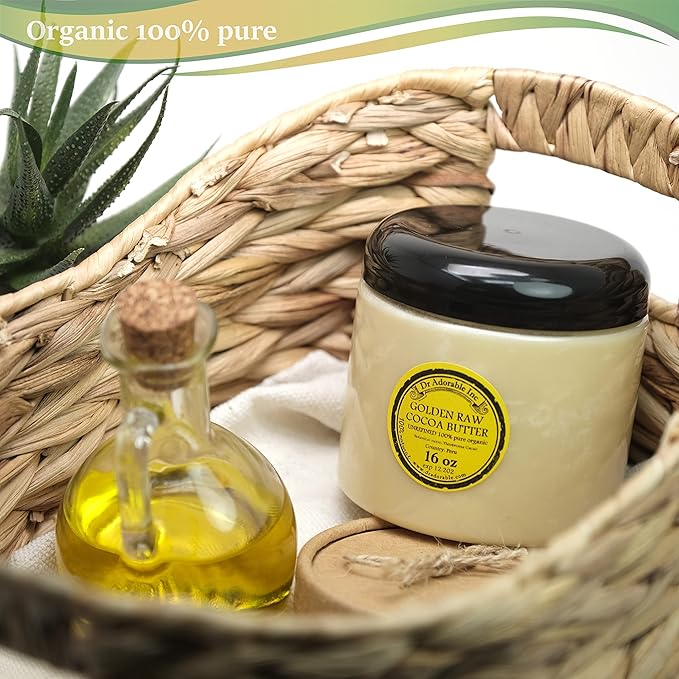 Dr Adorable - 16 oz - Golden Cocoa Butter - Unrefined Pure Natural Organic Raw Prime Pressed