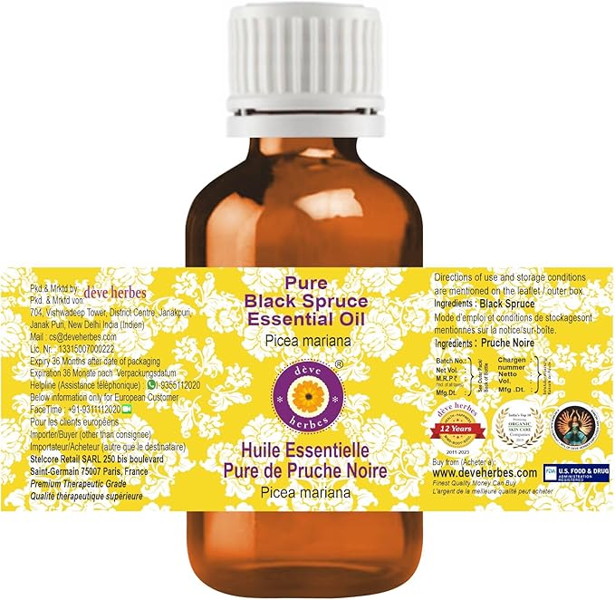 Deve Herbes Pure Black Spruce Essential Oil (Picea Mariana) Steam Distilled (Pack of Three) 100ml X 3 (10 oz)