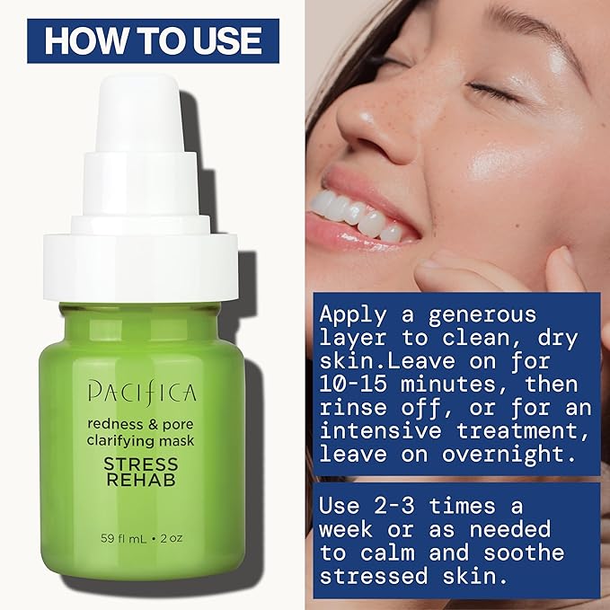 Pacifica Stress Rehab Redness & Pore Clarifying Face Mask, Niacinamide & Caffeine Facial Mask for Redness Relief, Pore Minimizer for Oily Skin, Clean Beauty Vegan & Cruelty-Free, 2 Fl Oz (Pack of 2)