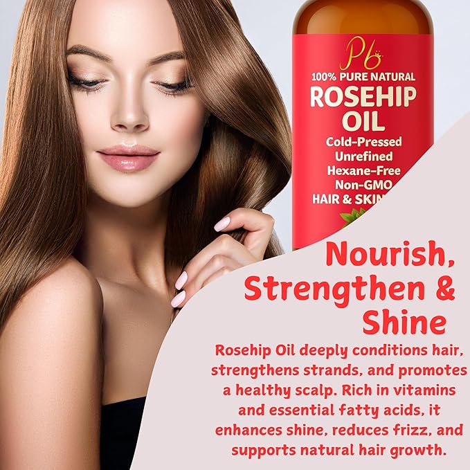 Pomberries Rosehip Seed Oil – Cold-Pressed & Unrefined, Rosehip Oil for Face, Skin & Hair – Rose Hip oil for Scars, Wrinkles, Stretch Marks, Daily Hydration & Gua Sha Massage, 4 fl oz