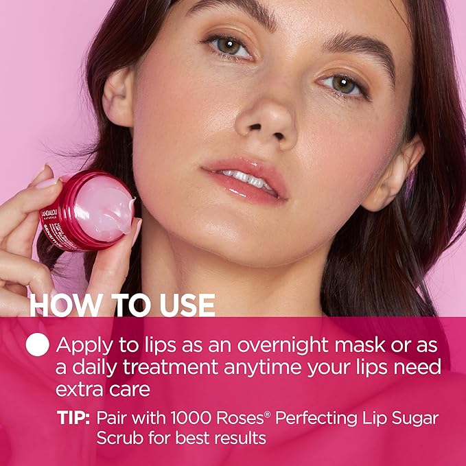 Andalou Naturals Mask 1000 ROSES, Overnight Sleeping Mask for Dry, Chapped Lips, Plumping, Hydrating & Soothing Balm with Alpine Rose Stem Cells, Vegan & Cruelty-Free, 0.42 O