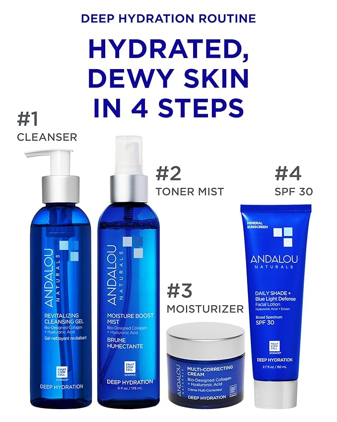 Andalou Naturals Deep Hydration Face Moisturizer Multi-Correcting Cream - Daily Skincare With Hyaluronic Acid, Vegan Collagen, & Fruit Stem Cells - Repair Skin Elasticity & Boost Hydration - 1.7 fl oz