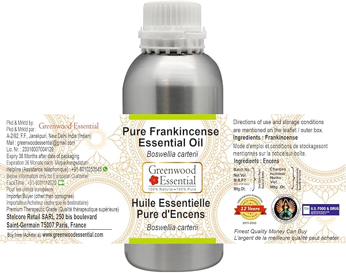 Greenwood Essential Pure Frankincense Essential Oil (Boswellia carterii) Steam Distilled 630ml (21.3 oz)