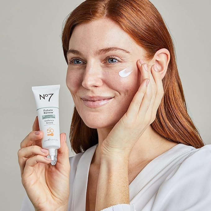 No7 Future Renew Defense Shield - Oil Free Facial Moisturizer & Sunscreen for Face with SPF 50 - Invisible & Lightweight Face Lotion with Peptides & UV Protection (1.69 fl oz)