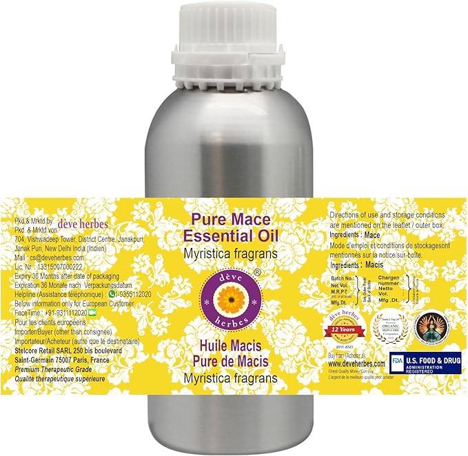 Deve Herbes Pure Mace Essential Oil (Myristica fragrans) Steam Distilled 1250ml (42 oz)