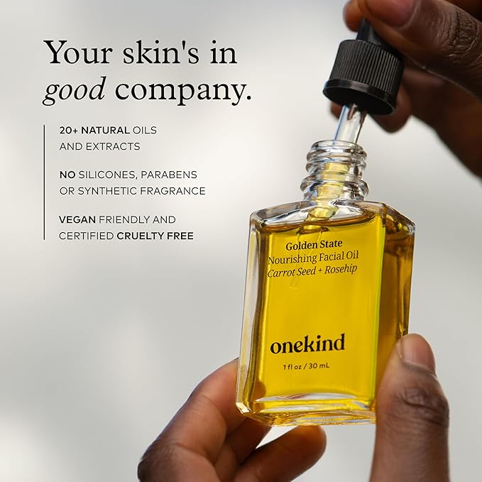 Onekind Golden State Anti Aging Botanical Face Oil with Rosehip Seed Oil, Sea Buckthorn Extract, Carrot Seed to Visibly Brighten, Firm, and Hydrate - Nourishing and Hydrating for Dry Skin