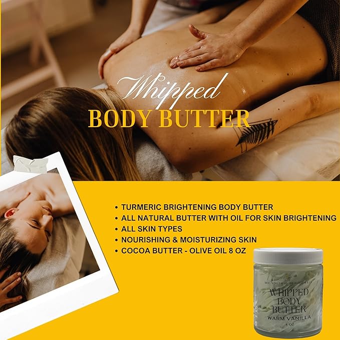 Whipped Shea + Beeswax Body Butter | Hydrating Moisturizer with Shea Butter, Mango Butter Cocoa Butter, & Beeswax for Nourishing Body Care - 8oz - Warm Vanilla