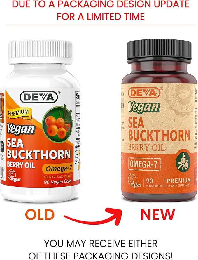 DEVA Vegan Sea Buckthorn, Berry Oil 500mg, Cold-Pressed, Unrefined, Rich in Omega-7, 90 Capsules, 1-Pack