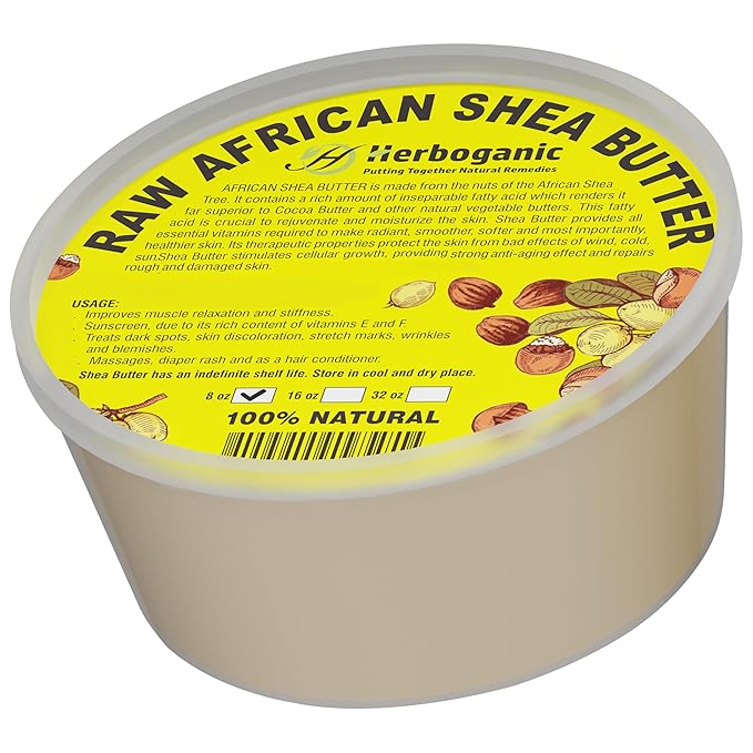 HERBOGANIC Pure Raw African Shea Butter, Yellow 100% Natural Unrefined Butter for Body & Hair Scalp Non GMO (Yellow Shea Butter 8 Oz.)…