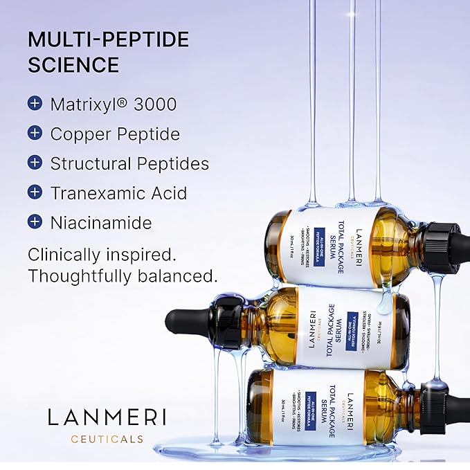Lanmeri Total Package Serum – Multi-Peptide with GHK-Cu Copper Peptide & Matrixyl® 3000 – Fine Line & Wrinkle Support, Collagen & Barrier Repair – Hydrating Anti Aging Collagen Face Serum
