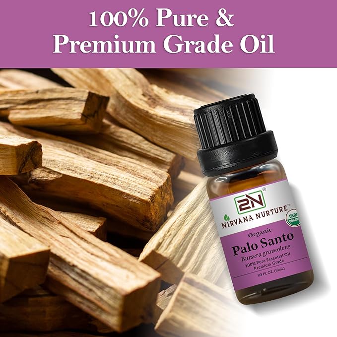 Palo Santo Essential Oil, USDA Certified Organic, 100% Pure Undiluted, Aromatherapy Oil for Diffuser, Hair & Skin Care
