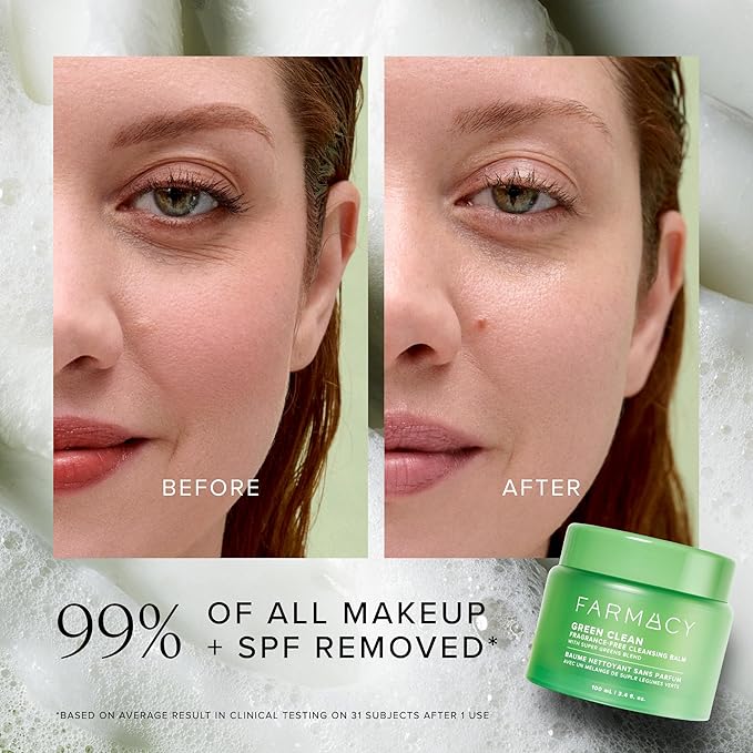Farmacy Sensitive Skin Makeup Remover Cleansing Balm - Green Clean Waterproof Makeup Remover Balm + Oil Cleanser for Face - Melts Make Up + SPF - Hydrates + Softens Skin - Fragrance Free (200ml)