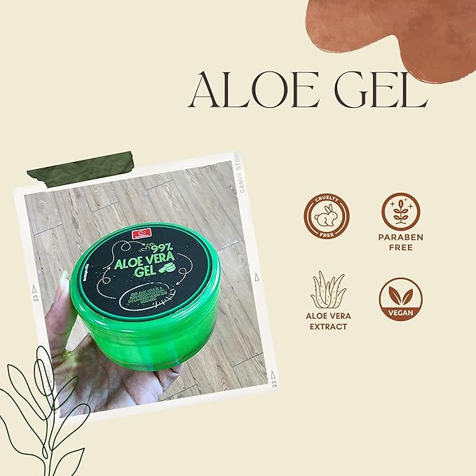 Aloe Vera Gel – 99% Pure, Fast-Absorbing and No-Residue Moisturizer, Non-Sticky - Aloe Vera can be good for Sunburn, after tanning, Dry Skin, Body, face & hair Care – 10.1 fl oz (300g).