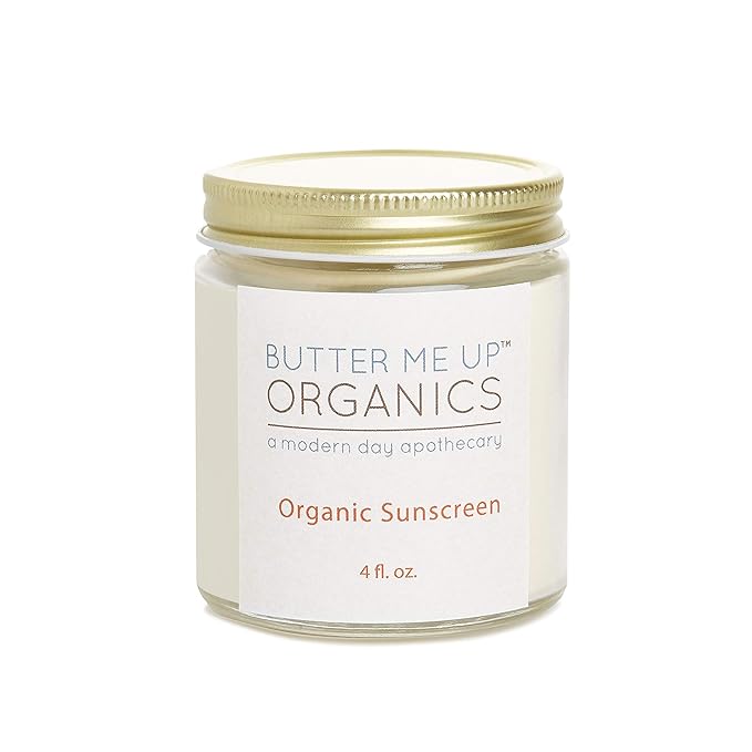 Butter Me Up Organics Natural Zinc Oxide Sunscreen SPF 45+, Reef-Safe, Non-Nano Mineral Sunblock, Water-Resistant with Shea Butter & Coconut Oil, Chemical-Free, Eco-Friendly, 4oz Jar
