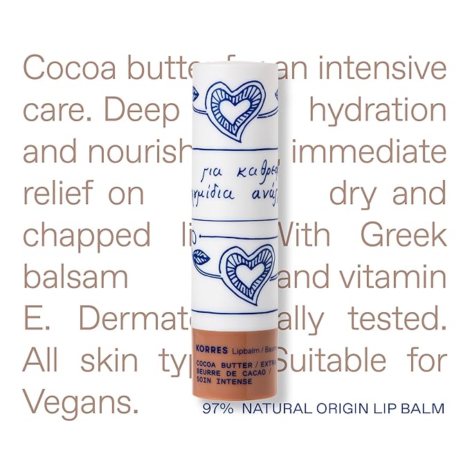KORRES Lip Butter Stick Cocoa Butter Hydrating Lip Balm with Greek Hypericum Balsam Oil, Moisturizing & Subtle Tint for Soft Lips, Lip Care for Women & Men, 0.17 oz