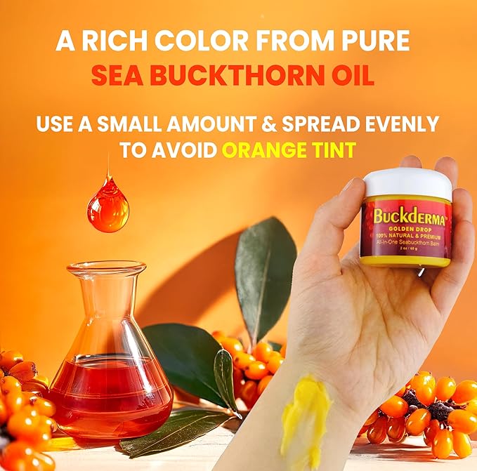 Beesaluxe Buckderma Natural All-In-One Seabuckthorn Balm - Essential Oil Facial Moisturizer, Oil Cleanser, Overnight Mask, Makeup Remover, Lip Balm, Hand Cream, Beeswax Foot Butter and More