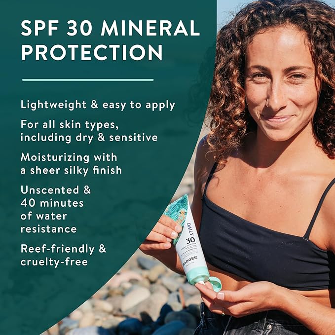 Badger Mineral Daily and Face Sunscreen Combo, SPF 30 Lightweight Organic Mineral Sunscreens with Zinc Oxide, Hydrating Everyday Sunscreen Lotions for Face & Body, Vegan & Unscented, 2-Pack