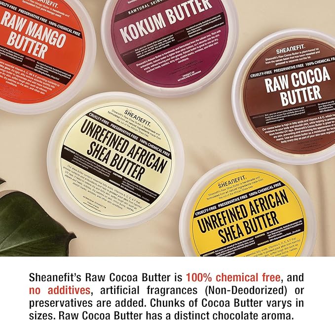 Sheanefit Raw Natural Chunk Cocoa Butter - Raw Moisturizing Body Butter, Great for Making DIY Body Cream, Soaps (16 Ounce)