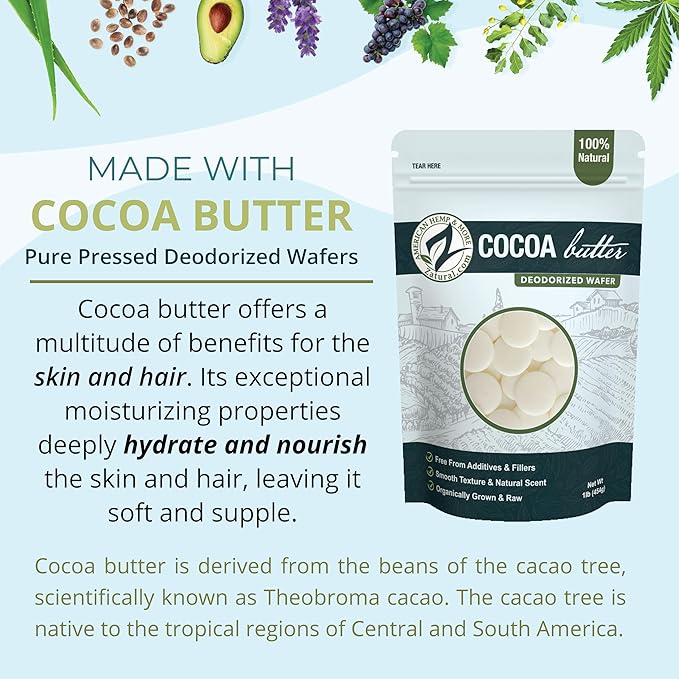 Zatural Raw Cocoa Butter Wafers Deodorized – 100% Pure Food-Grade Prime-Pressed Cocoa Butter, Neutral Scent, for DIY Lotion Lip Balm Soap Chocolate & Candles (16 oz Wafers)