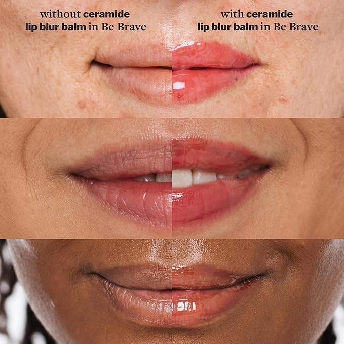Cocokind Ceramide Lip Blur Balm, Be Brave - Hot Pink Hydrating Lip Balm with Ceramides & Peptides, Made for Sensitive Skin & Lips, Unflavored & Fragrance-Free - 3 pack
