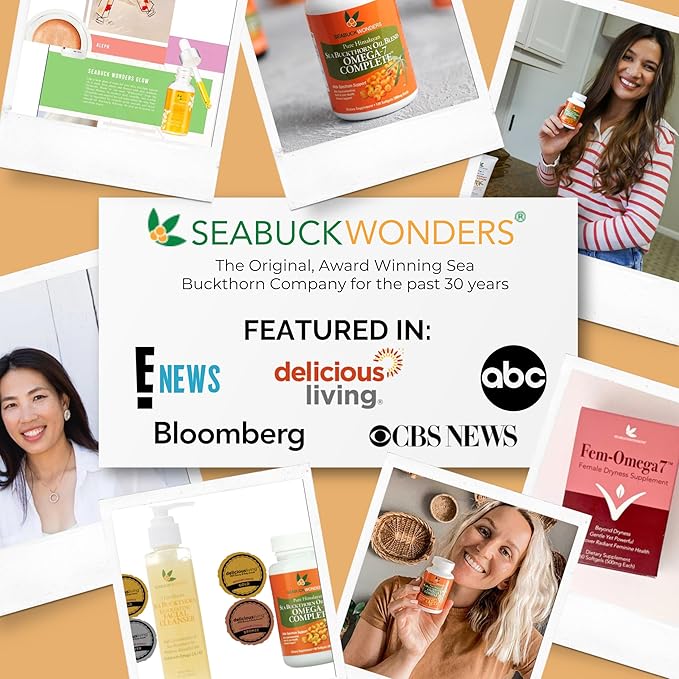 SEABUCKWONDERS Organic Sea Buckthorn Seed Oil Softgels, 120 Count, 60 Day Supply, with Omega 3, 6 & 9, Supports Hair, Skin & Nail Health
