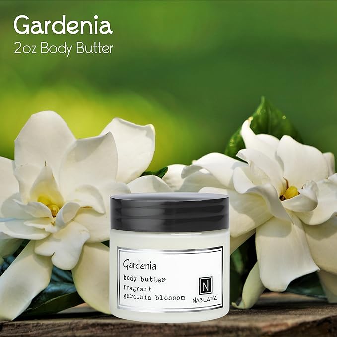 Nabila K Body Butter - Daily Moisturizer for Body Care - Skin Hydrating Deep Moisturizing - Natural Ingredients - Gardenia - 2 oz