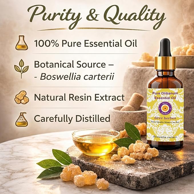 dève herbes Olibanum Essential Oil (Boswellia carterii) with Glass Dropper | Pure | Non-Sticky | Non-Greasy | Lightweight | Men & Women | All Skin Types | Steam Distilled 100ml X 2 (6.76 oz)