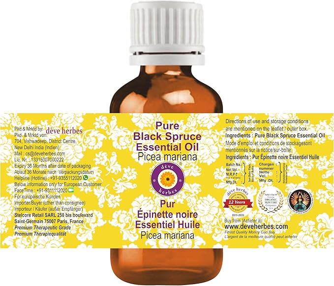 dève herbes Black Spruce Essential Oil (Picea Mariana) Pure | Non-Sticky | Non-Greasy | Lightweight | Men & Women | All Skin Types | Steam Distilled 10ml (0.33 oz)