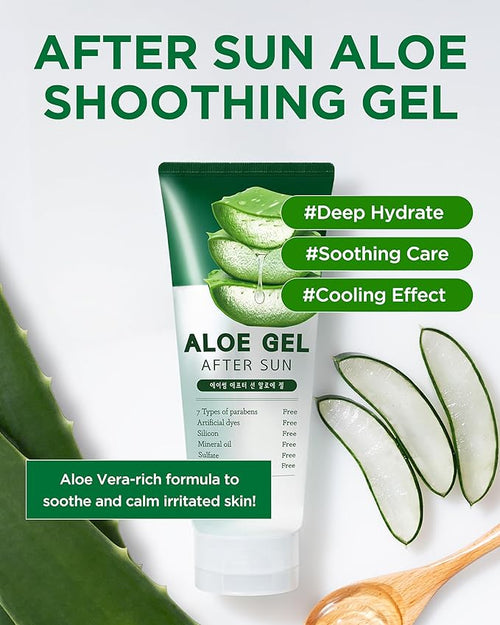 A'SOME After Sun Aloe Soothing Gel Korean Multi-Purpose Cooling Moisturizer with 99% Aloe Vera and Cica for Face Hair & Body for Dry Sensitive Skin, Non-Sticky Formula Free from Parabens, 6.8fl.oz