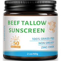 Beef Tallow Sunscreen SPF 50, Organic Grass-Fed Tallow Sunscreen with Non Nano Zinc Oxide, Natural Non-Greasy Formula for Face & Body, Water Resistant, Adult & kids, Reef Safe Travel Size, Unscented