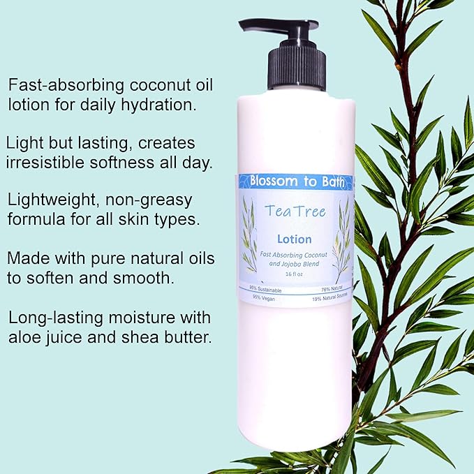 Blossom to Bath Tea Tree Lotion (16 ounce) - Pure Essential Oil Fragrance - Absorbs Quickly with an Invigoratingly Clean Scent