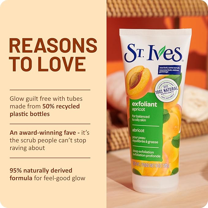 St. Ives Fresh Skin Apricot Face Scrub, Deep Exfoliator Skin Care for Clean, Glowing Skin, Oil-free Facial Scrub Made with 100% Natural Exfoliants, 6 oz, 4 Pack