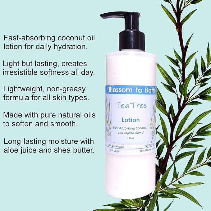 Blossom to Bath Tea Tree Lotion (8 Ounce) - Pure Essential Oil Fragrance - Absorbs Quickly with an Invigoratingly Clean Scent