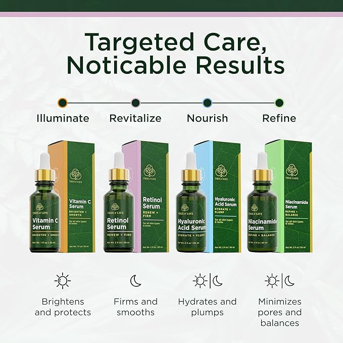 Tree of Life Beauty Retinol Serum, Skin Smoothing Face Oil for Dark and Age Spots and Fine Lines, Facial Serums for Dry and Sensitive Skin Care with Hyaluronic Acid for Soft Skin, 2 Fl Oz (pack of 2)