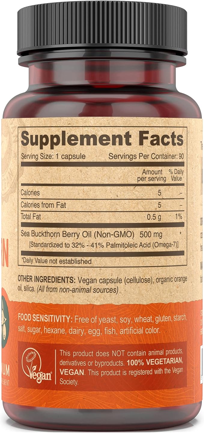 DEVA Vegan Sea Buckthorn, Berry Oil 500mg, Cold-Pressed, Unrefined, Rich in Omega-7, 90 Capsules, 1-Pack