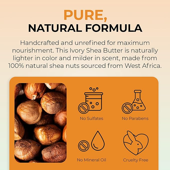 REAL African Shea Butter Pure Raw Unrefined From Ghana"IVORY" 8oz. CONTAINER