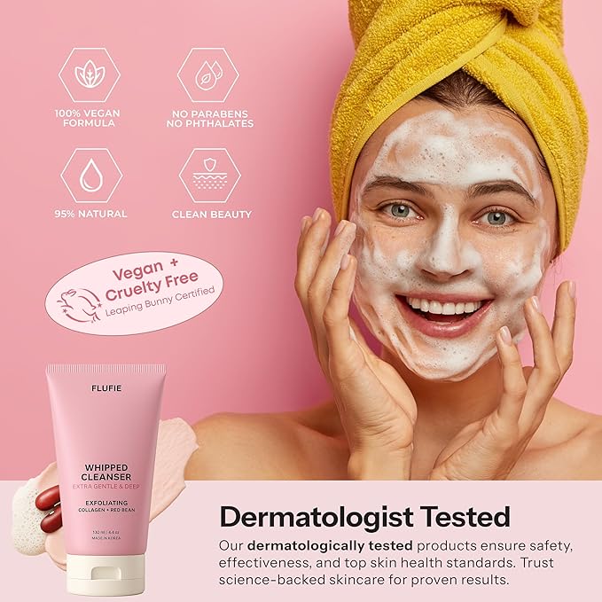 Whipped Facial Cleanser with Collagen & Red Bean – Gentle Exfoliating, Hydrating & Brightening for Smooth Skin – Dermatologist Tested, Anti-Aging, Korean Skin Care – Clean Beauty – 4.4 Oz