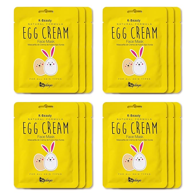 Saplaya Face Masks 12 Pack Scented Facemask Sheets Skin Care Mask Single Scent K-Beauty Natural Formula (Egg Cream 12 Pack)