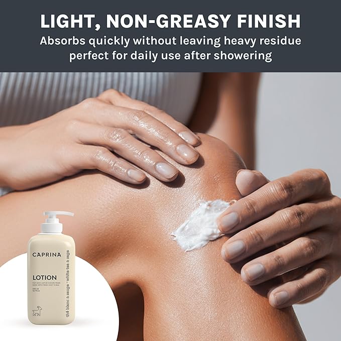 Caprina Goat’s Milk Body Lotion, 500 ml (16.9 oz), WHITE TEA & SAGE, Refreshing Daily Moisturizer for Normal to Dry Skin