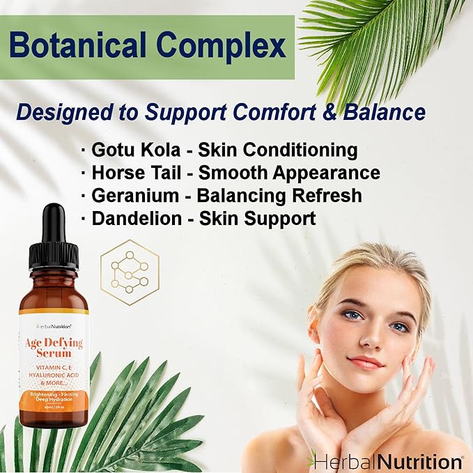 Age Defying Serum – Vitamin C & Hyaluronic Acid Facial Serum – Hydrating & Antioxidant Skincare with Aloe, Jojoba Oil & Botanical Extracts – 2 oz