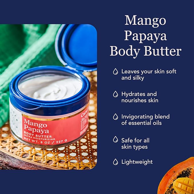 Spenser & Jensen Hydrating Mango & Papaya Body Butter - Gentle On All Skin Types - Moisturizing Body Lotion for Women & Men - Paraben Free - 8 Oz (Pack of 2)