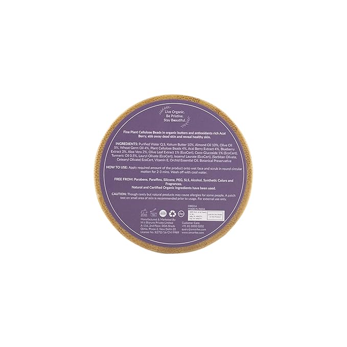 OMORFEE Organic Berè Antioxidant Face Scrub Crème | Organic Face Scrub | Acai Berry, Orchid, Plant Cellulose Beads, Turmeric, Blueberry | 50 Grams / 1.76 Oz.