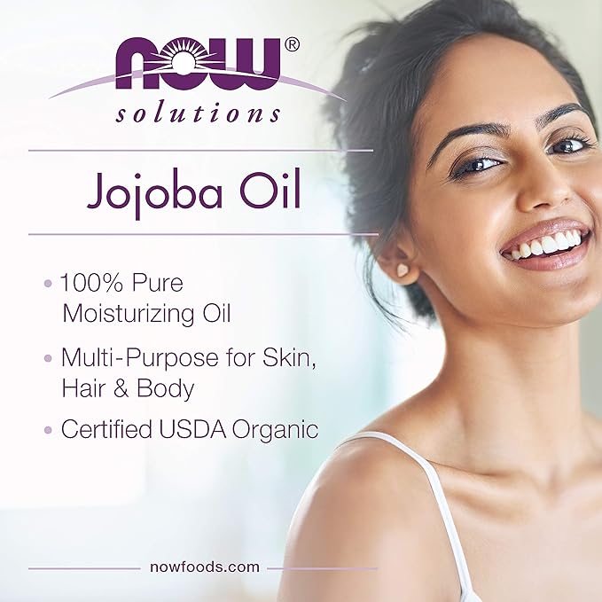 NOW Foods Solutions, Jojoba Oil, 100% Pure Moisturizing, Multi-Purpose Oil for Face, Hair and Body, 4-Ounce