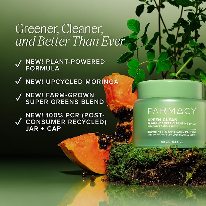 Farmacy Sensitive Skin Makeup Remover Cleansing Balm - Green Clean Waterproof Makeup Remover Balm + Oil Cleanser for Face - Melts Make Up + SPF - Hydrates + Softens Skin - Fragrance Free (100ml)