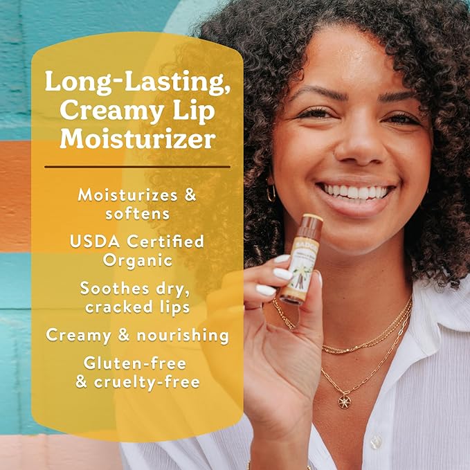 Badger Sweet Orange Cocoa Butter Lip Balm, 100% Organic Lip Balm, Hydrating Long Lasting Lip Moisturizer, Large Stick Lip Care, 4-pack